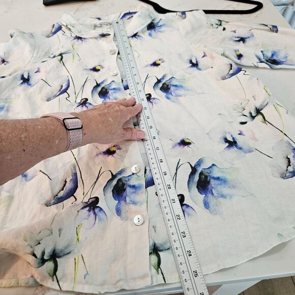 Mario Romano Linen Top Medium Floral Button-Up Made In Italy - Picture 9 of 10